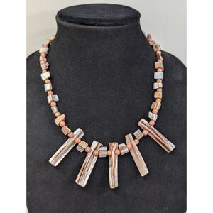 Vintage Silver Twist Barrel with Orange Shell Disk Statement Necklace